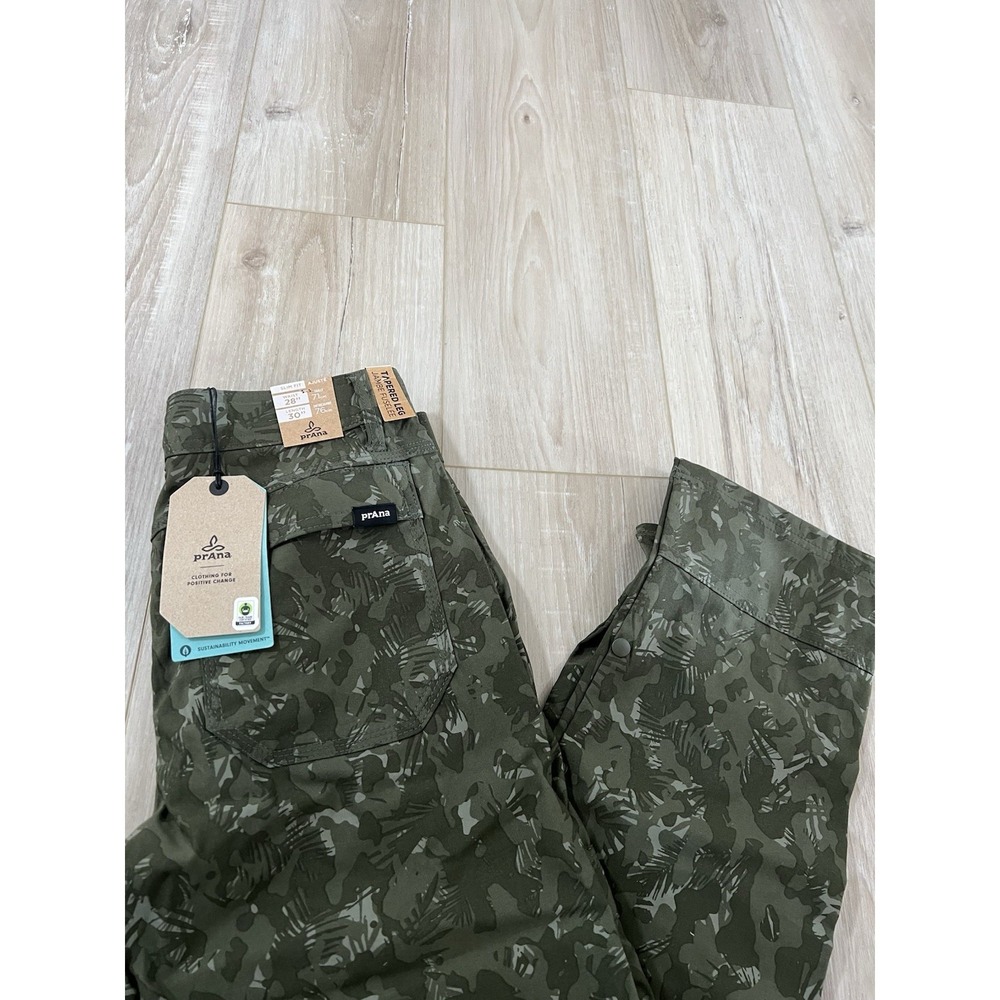 Prana Pants Mens 28/30 Green Camo Stretch Zion II Slim Fit Roll Up Cargo Belt